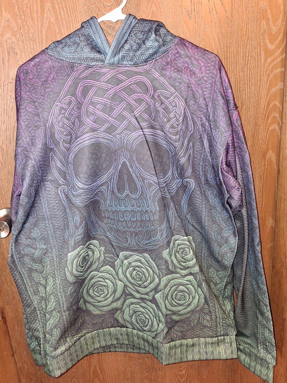Source Unknown Purple and Green Skull & Roses Hoodie